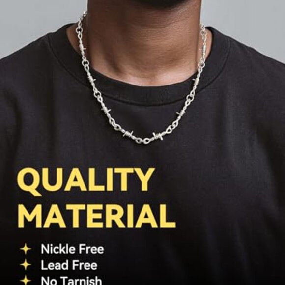 Stainless Steel Barbed Wire Necklace Punk Rock Hip Hop Chain 22 Inch - Picture 3 of 8